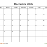 December Monthly Calendar Template 2025 Uriel York