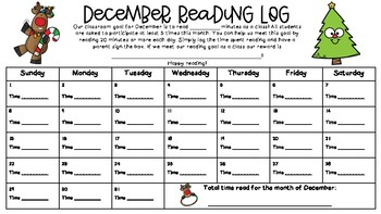 December Reading Log Class Goal Calendar By Avenlea Howard TpT