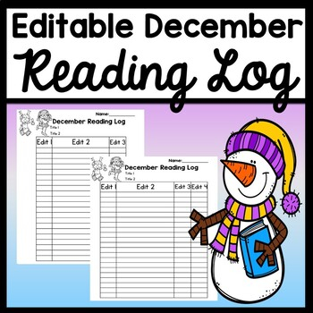 December Reading Log Editable 3 Different Versions Editable Reading 