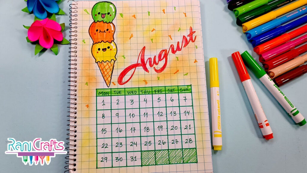DIY August Calendar Bullet Journal Decoration Organization Ideas 