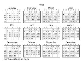 Download 1943 Printable Calendars