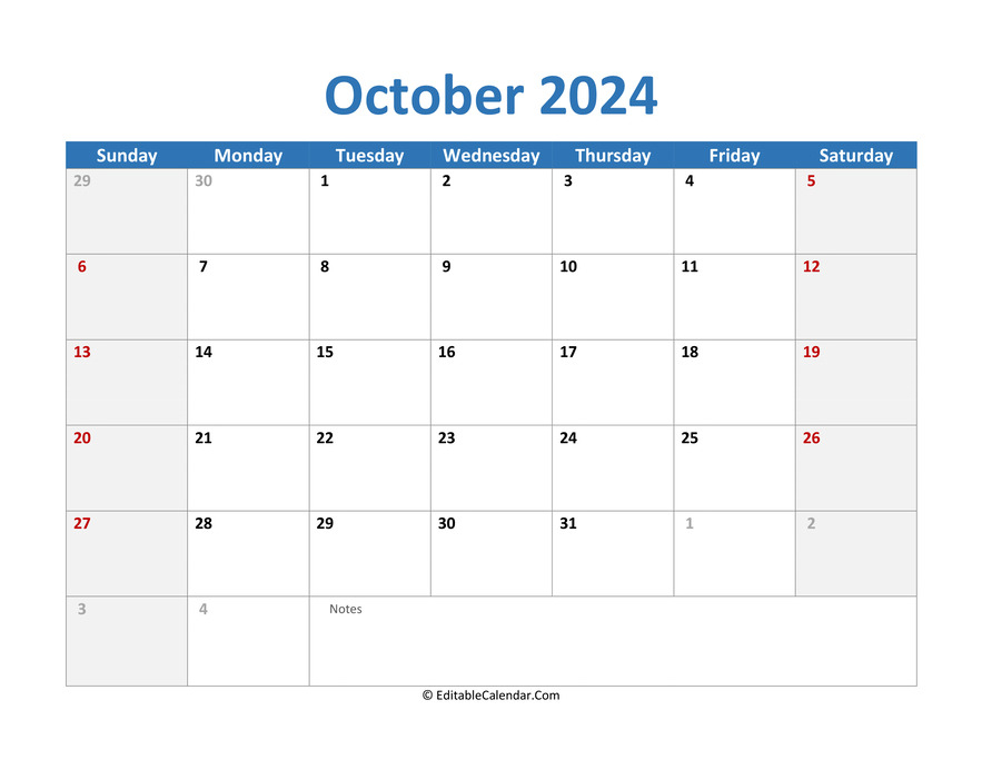 Download 2024 Printable Calendar October PDF Version 