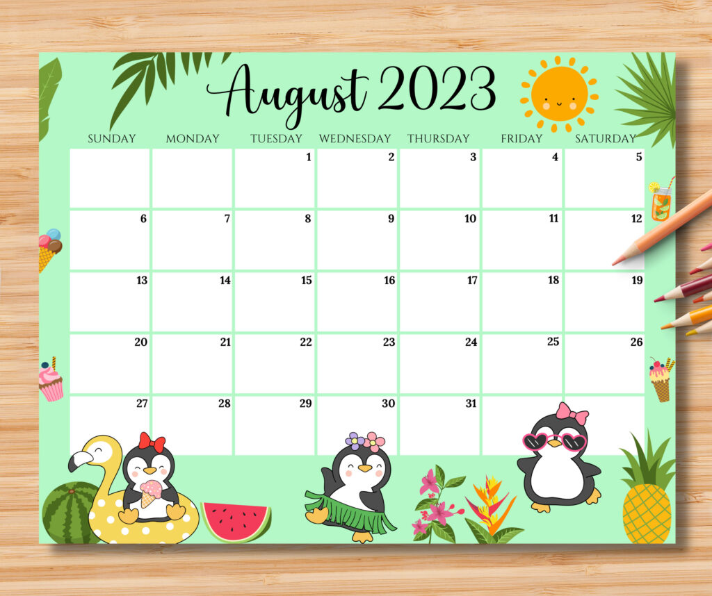 EDITABLE August 2023 Calendar Cheerful Summer With Cute Etsy Australia