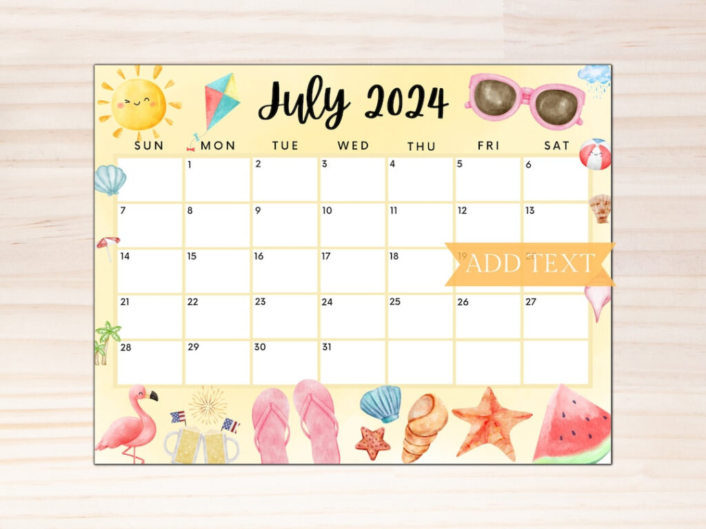 Editable July 2024 Calendar Printable July Planner Cute Calendar W 