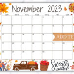 Editable November 2023 Calendar Printable Fall Calendar Wall Etsy Artofit