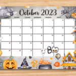 EDITABLE October 2023 Calendar Cute Spooky Halloween 2023 Etsy In