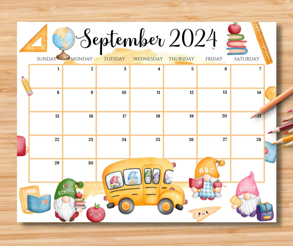 Editable September 2024 Calendar Back To School Planner With Cute 
