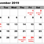 Excel November 2019 Calendar With Holidays Printable Calendar