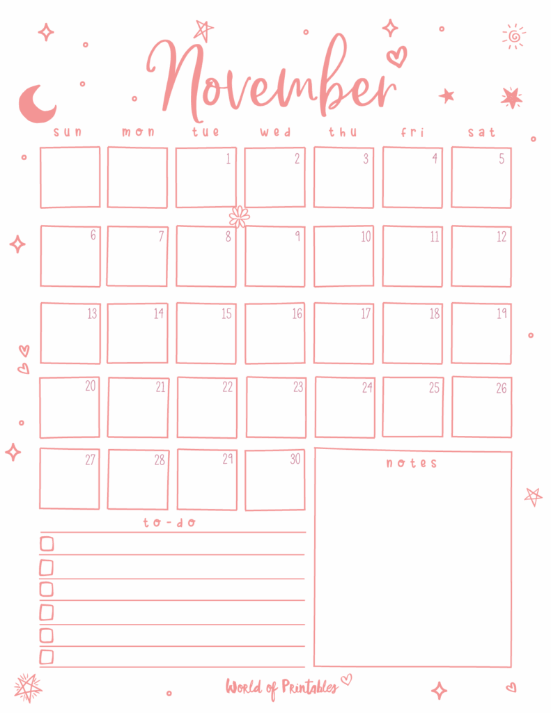 Free Cute November Calendar Planner Printable Set World Of Printables
