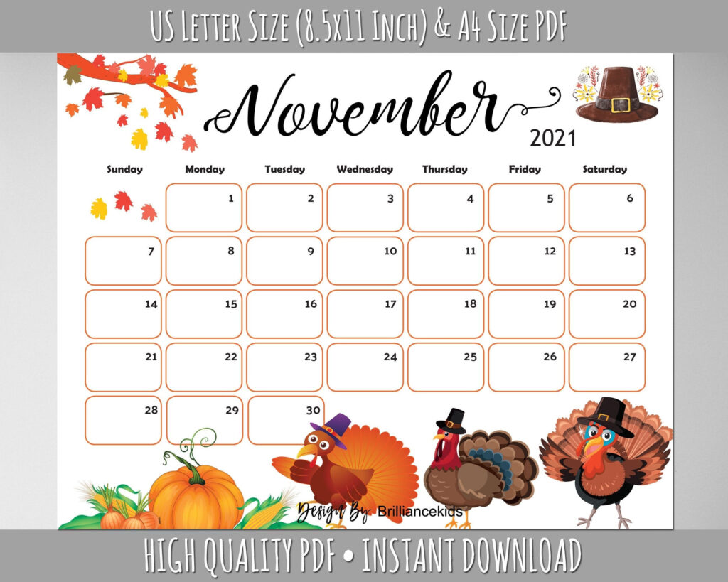 Free Cute Printable Calendar November 2021