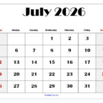 Free July 2026 Calendar Printable PDF With Holidays Template