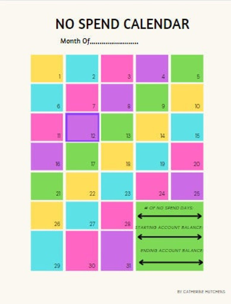 Free No Spend Calendar