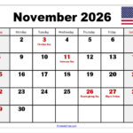Free November 2026 Calendar Printable PDF With Holidays Templates