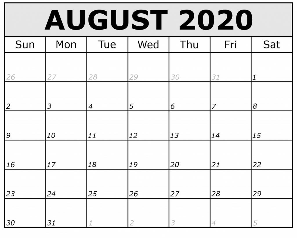Free Printable August Calendar