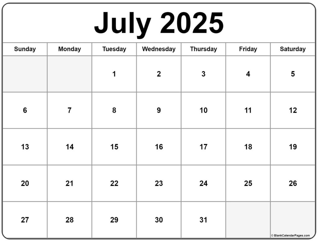 Free Printable Calendar 2025 July 2025 Frank Edwards
