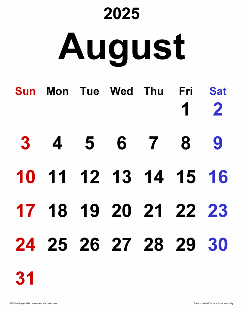 Free Printable Calendar 2025 Monthly August A Comprehensive Guide 