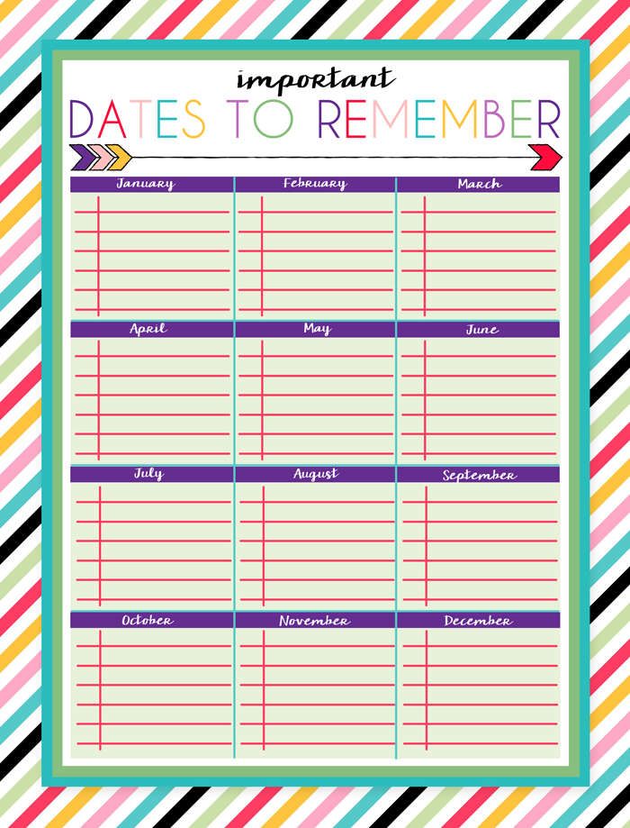 Free Printable Dates To Remember Log Free Printables Organizational 