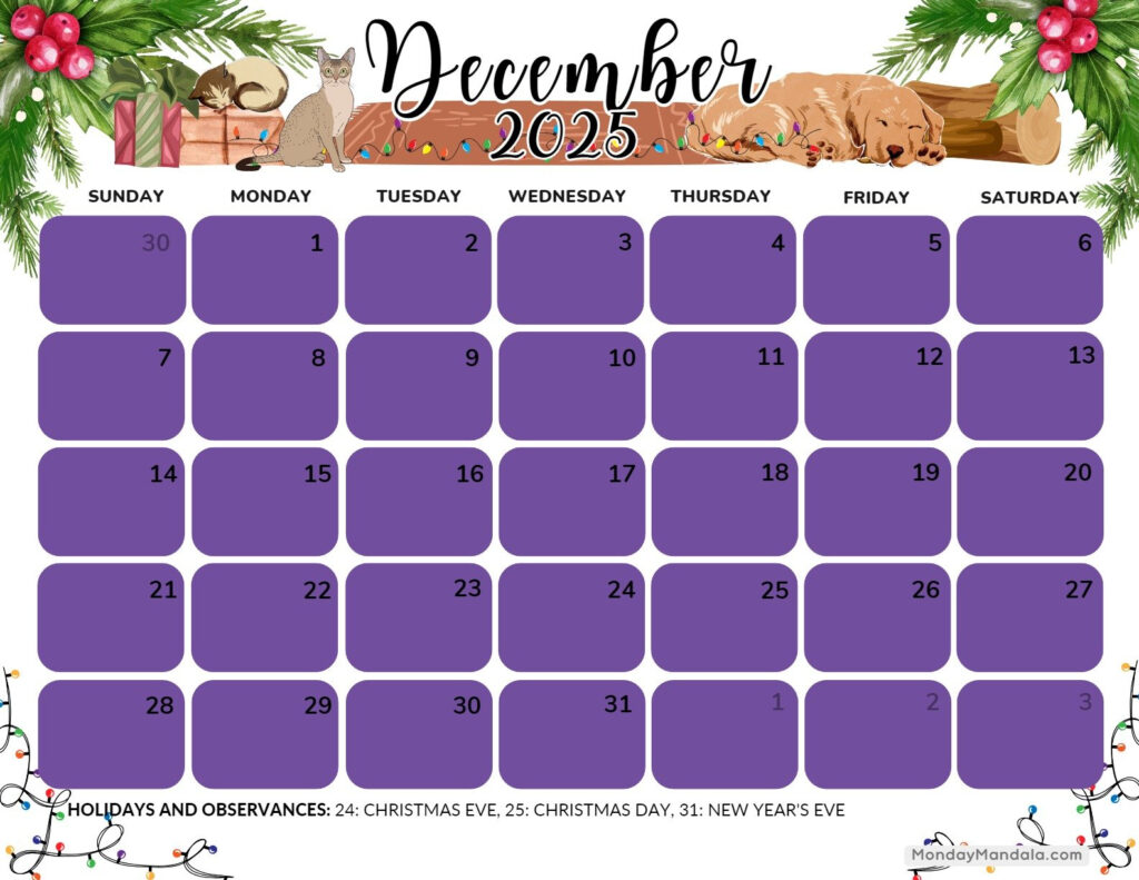 Free Printable December 2025 Calendar Christmas Themed Clary Veronike