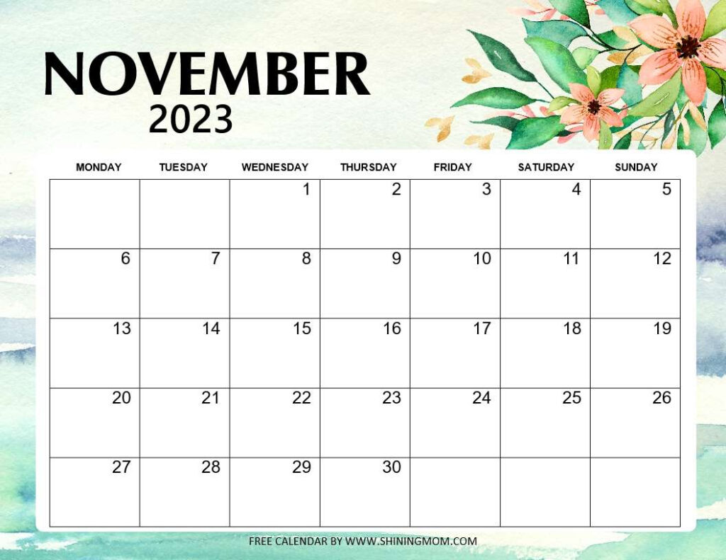 Free Printable November 2023 Calendar With Holidays Awesome Designs 
