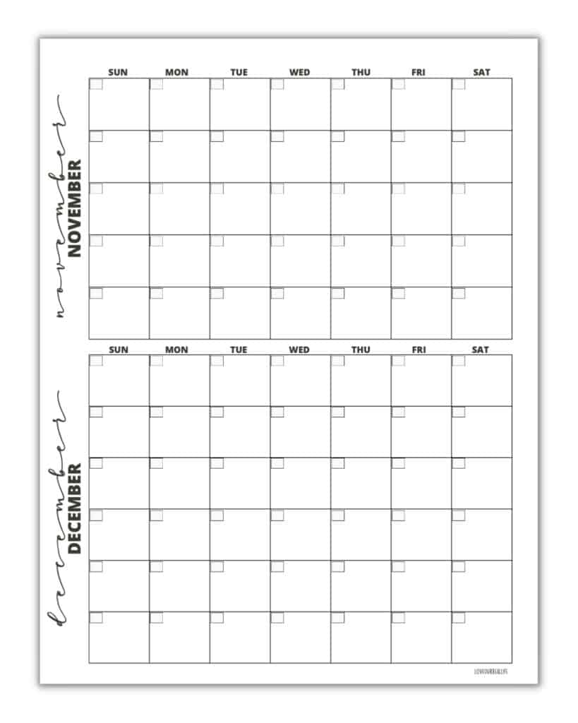 FREE Printable November December Calendar Templates 2024 Love Our 