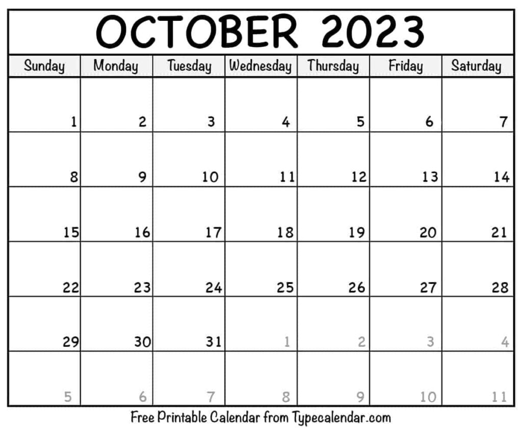 Free Printable October 2023 Calendars Download