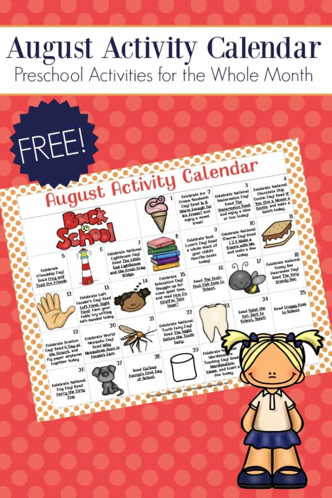 Free Printable Preschool Activity Calendar For August