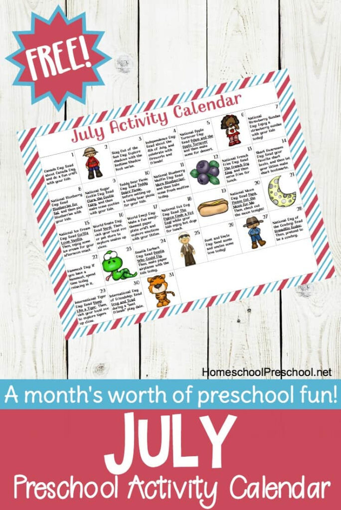 Free Printable Preschool Activity Calendar For July