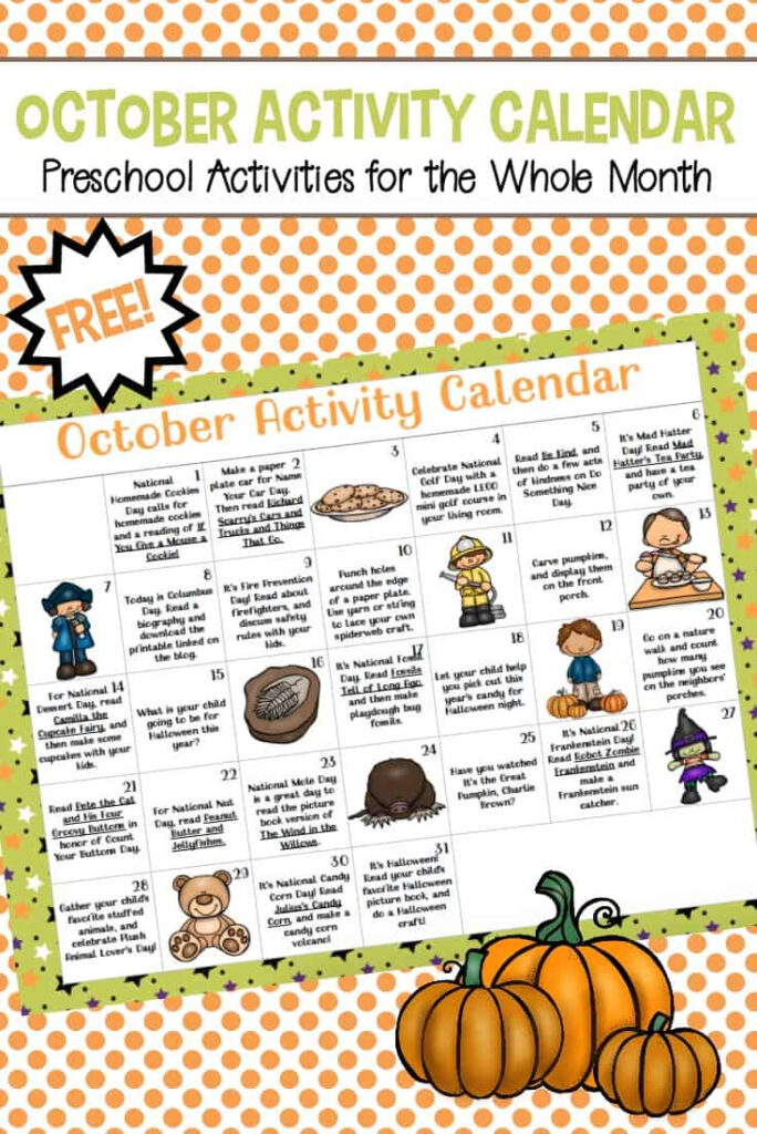 Free Printable Preschool Activity Calendar For October