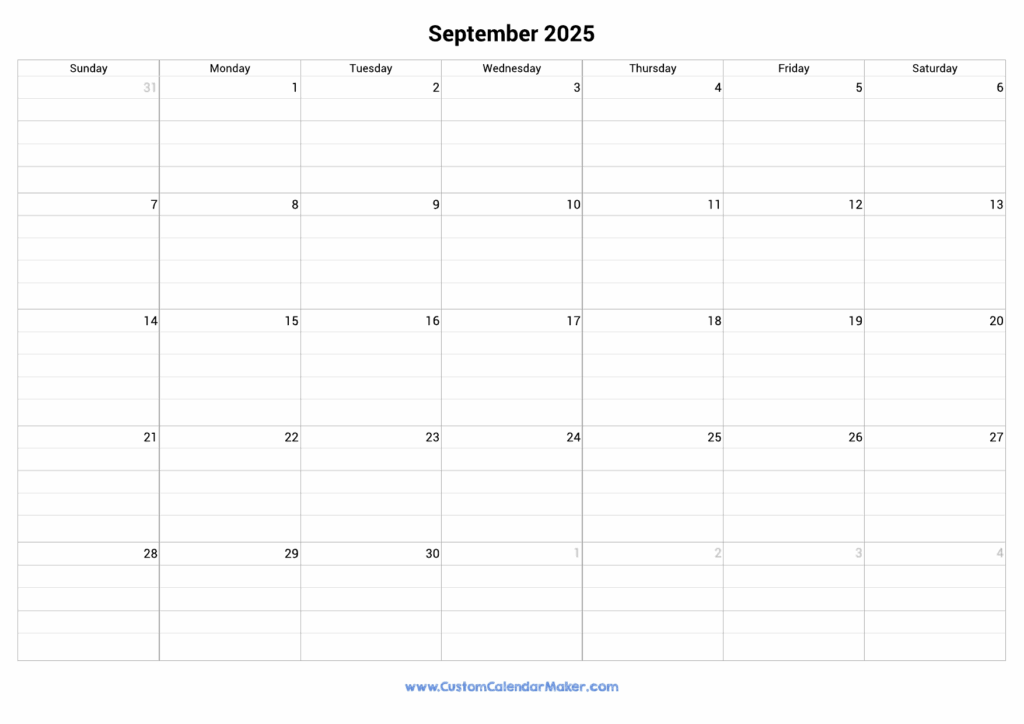 Free Printable September Calendar 2025 With Lines And Lines Eirena 