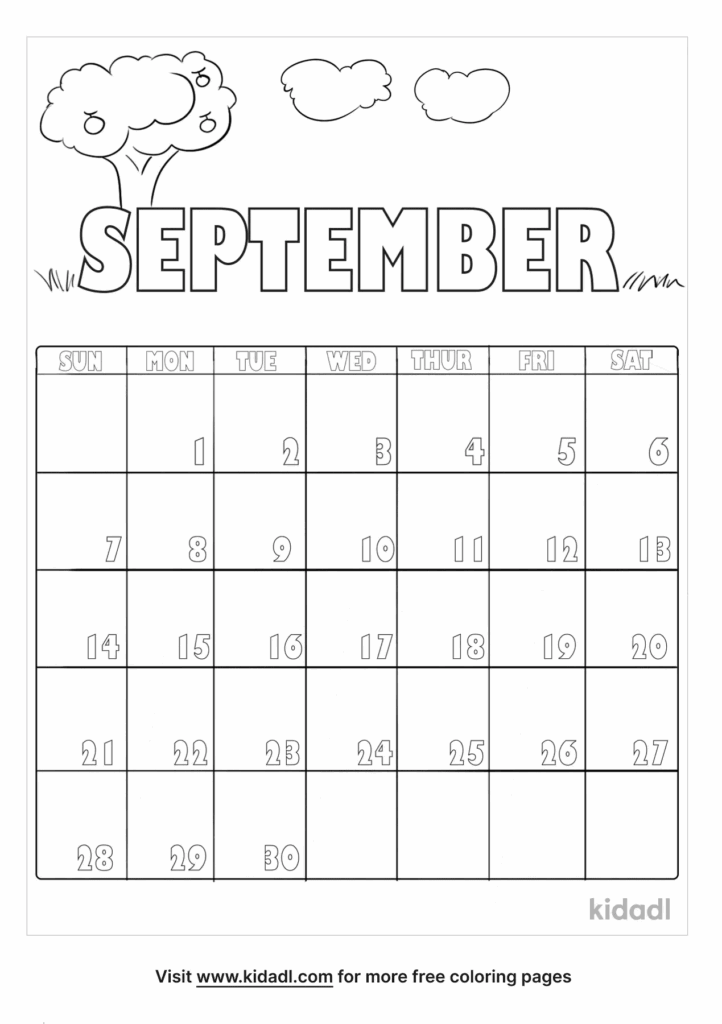 Free September Calendar Coloring Page Coloring Page Printables Kidadl