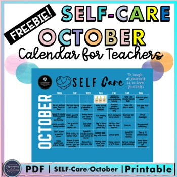 FREEBIE SELF CARE October Calendar For Teachers TPT
