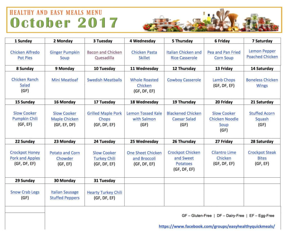 Healthy Meal Plan For October