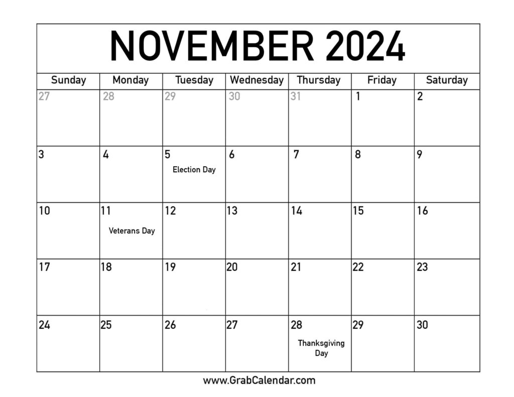 Holidays In November 2024 Usa Calendar Printable Illa Ranice