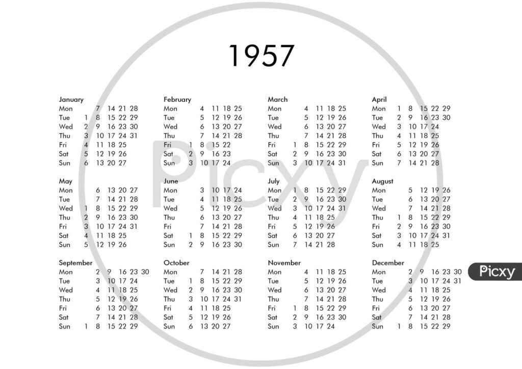 Image Of Calendar Of Year 1957 JV934448 Picxy