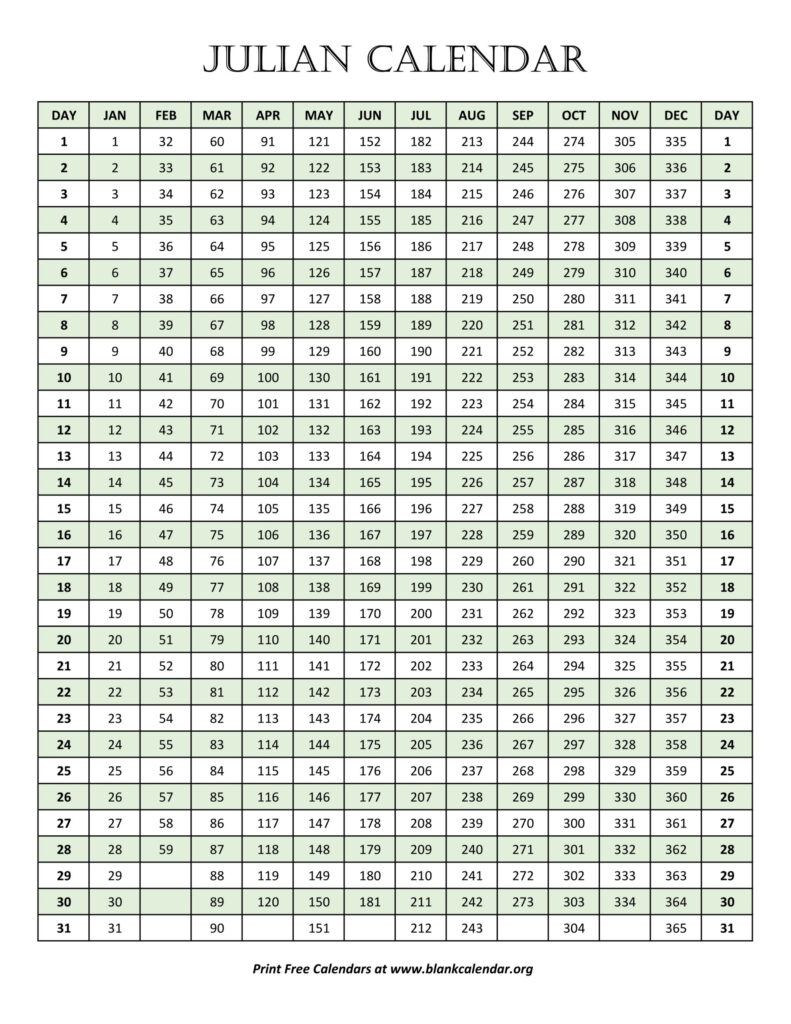 Julian Calendar Blank Calendar