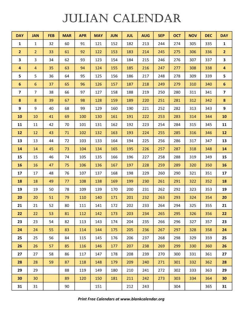 Julian Calendar Blank Calendar