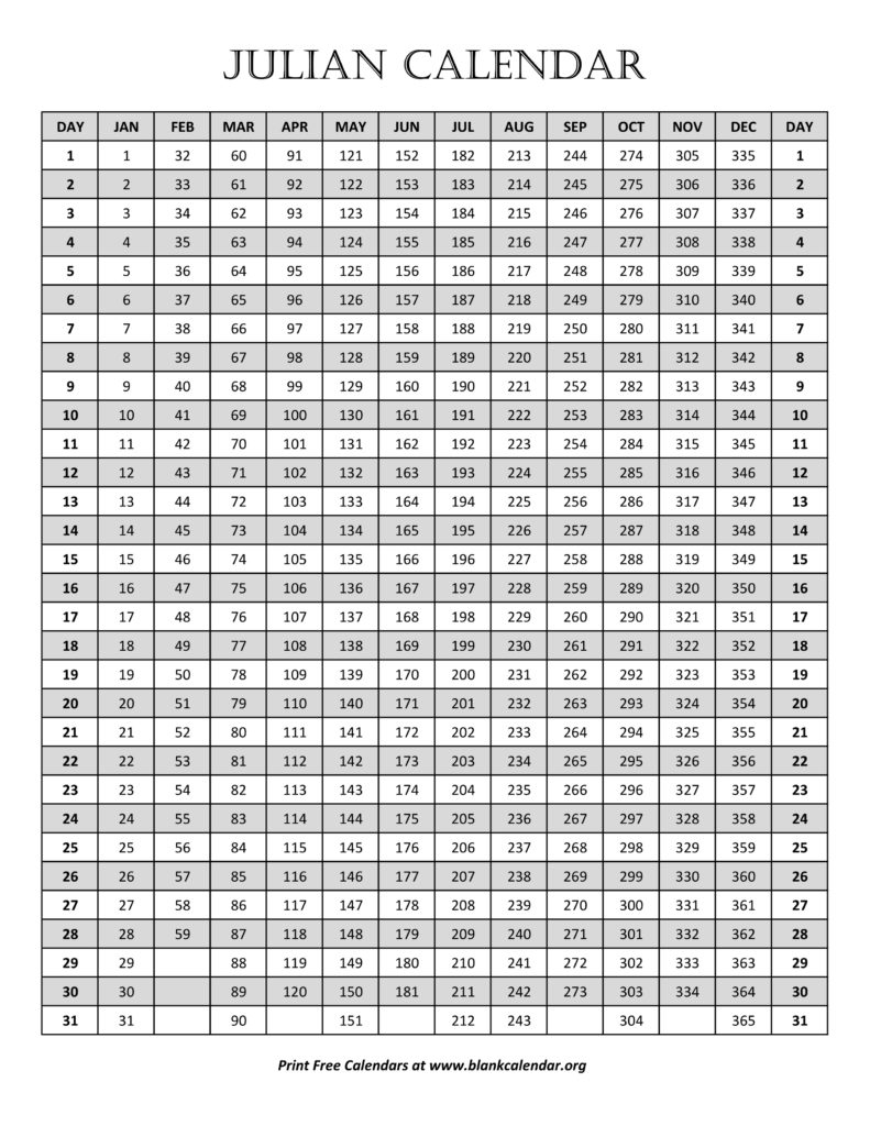 Julian Calendar Blank Calendar