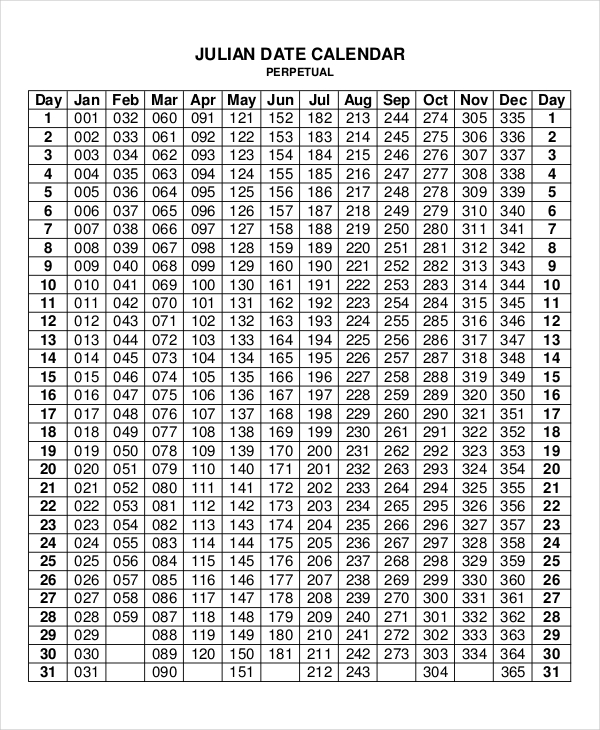 Julian Date Calendar Printable