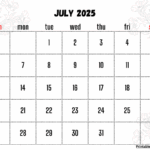 July 2025 Calendar Printable PDF Template With Holidays