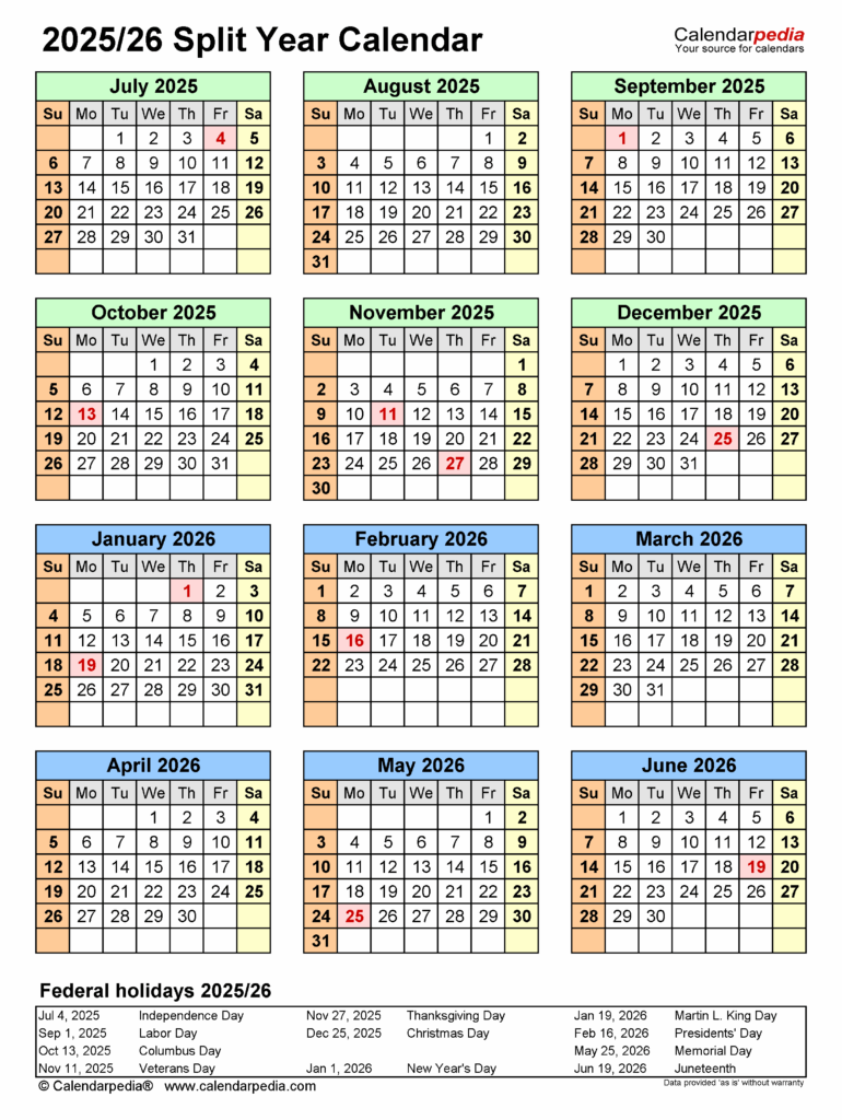 July 2025 To June 2026 Calendar Charli Streeton