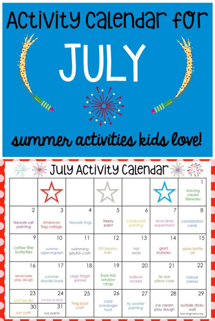 July Activity Calendar For Preschoolers Julia Leticia