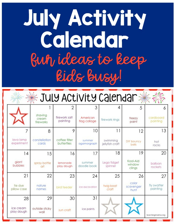 July Activity Calendar Teaching Mama
