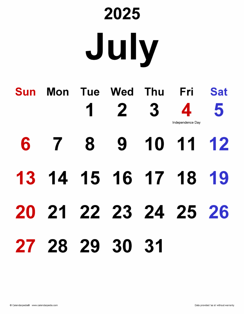 July Calendar 2025 With Holidays Printable Stickers Paige Vaughn