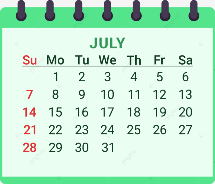 July Monthly Calendar Calendar Monthly July PNG Transparent Clipart 