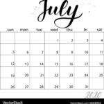 July Monthly Calendar For 2020 Year Royalty Free Vector