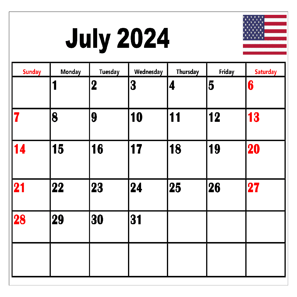 July Through June Calendar 2024 Printable Calendar 2024