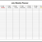 July Weekly Calendar Printable