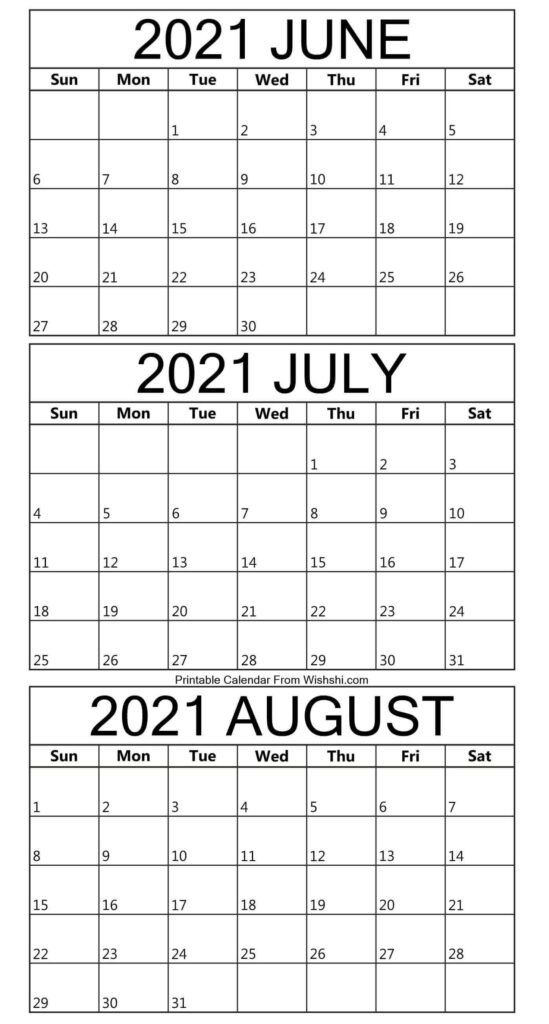 June July August Printable Calendar