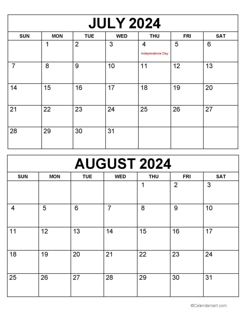 June July August Printable Calendar 2024 Calendar 2024 Printable 