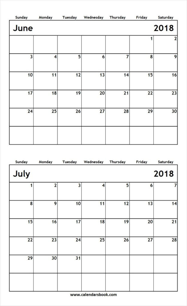 June July Calendar Printable